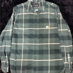 Carhartt Men’s Green Plaid Button-Down Shirt